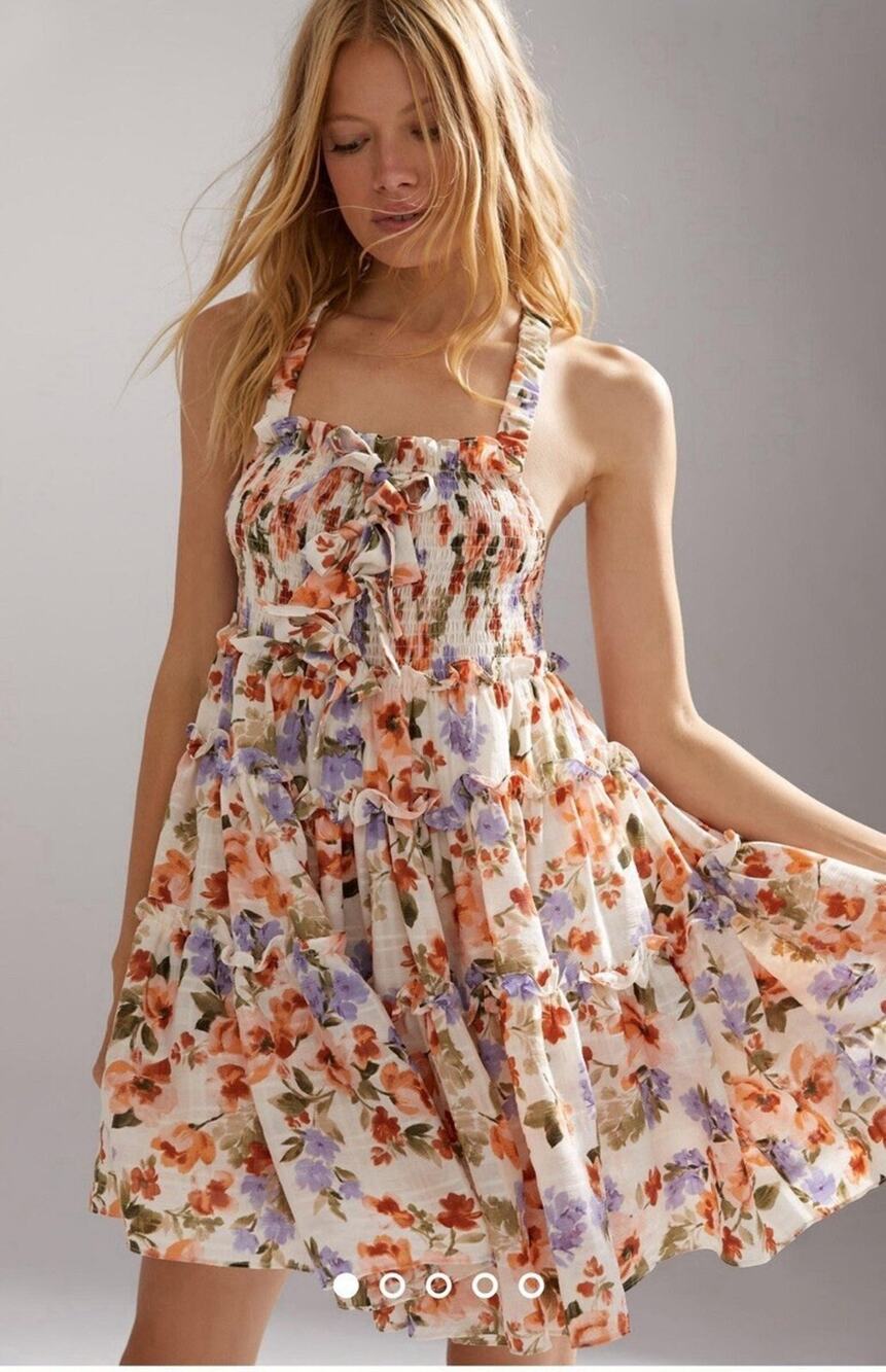Anthropologie En Saison Floral Tiered Smocked Mini Dress Women’s Size S NWT $178